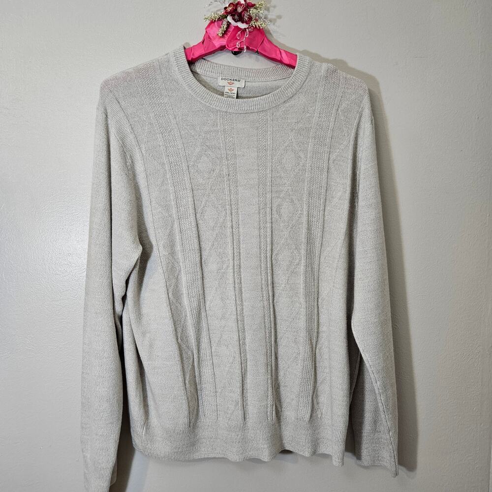 Dockers Men's Crewneck Sweater XXL - Oatmeal Beige - Vertical Cable Knit Pattern